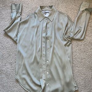 Zara Men's Olive Striped Dress Shirt